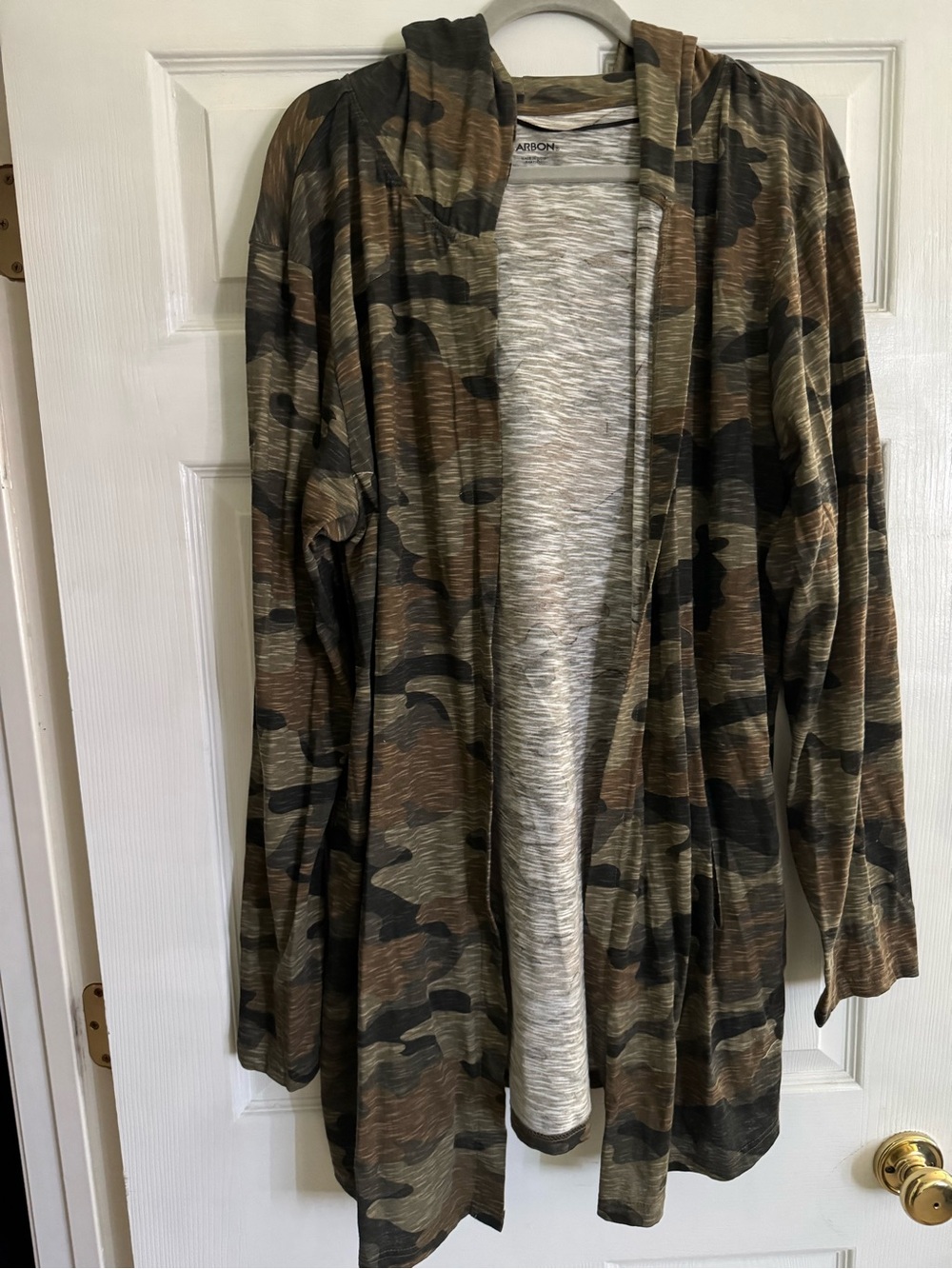 Carbon Camouflage Hooded Cardigan in Olive, Brown & Black